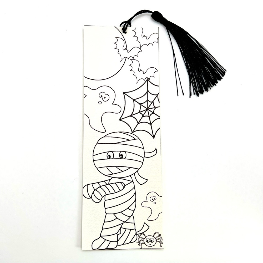 🎃👻Halloween “color me” mummy bookmark, vegan, leather, handmade, flexible